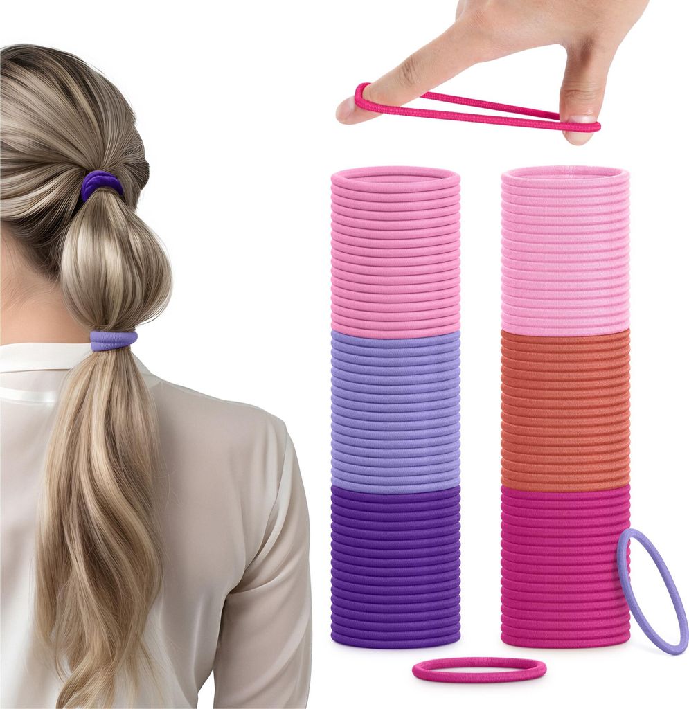 H&S Haargummi Set für Mädchen pink - 100 Stück Zopfgummis 4mm klein - dünne Haargummis - weich und elastisch - ohne Metall - für alle Haartypen