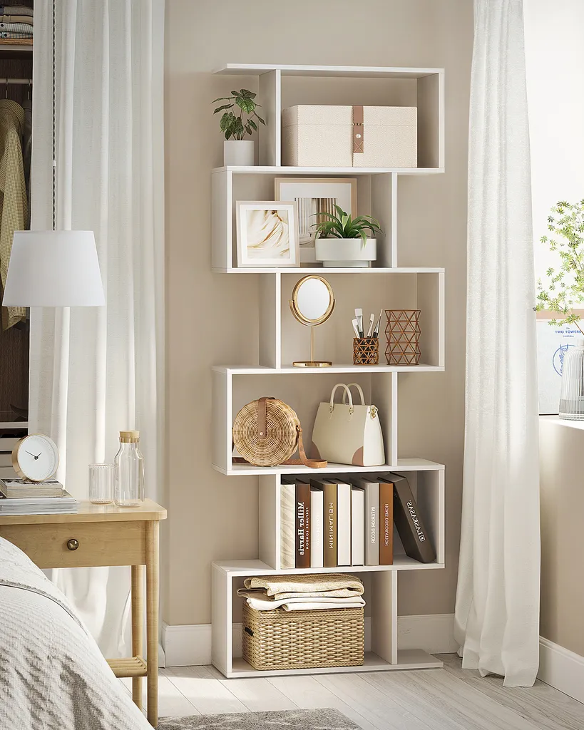 Étagère sur Pied Blanche 6 Niveaux Bibliothèque Haute pour Salon 190 cm