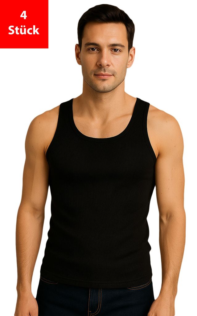 Unterhemd Herren Achselhemd 4er Pack Tanktop Feinripp 100% Baumwolle - Schwarz 3XL 4er