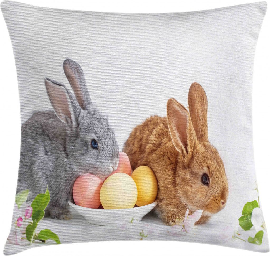 ABAKUHAUS Osterhase Kissenbezug, 2 Kaninchen, die mit Eiern, Kissenbezug Beidseitiges Muster Klarer Digitaldruck Farbfest mit Reißverschluss, 60 x...