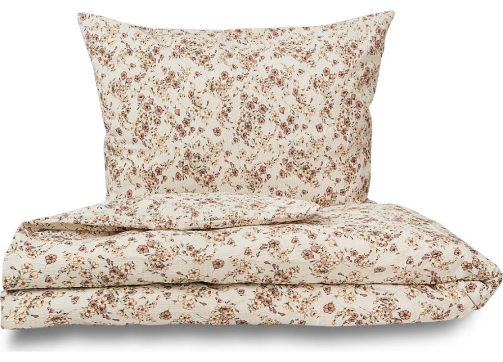 Beige Krepp-Bettwäsche mit Blumenmuster, 140x200 cm + 70x90 cm, mit Reißverschluss