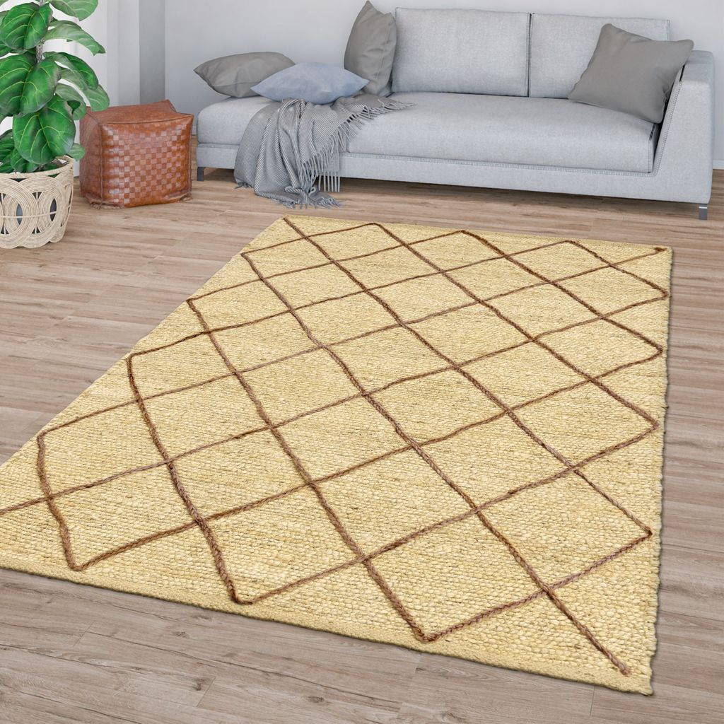 TT Home Wohnzimmer Teppich Kurzflor Handgeknüpft Skandi Design 3D Optik Modern Größe 120x170 cm