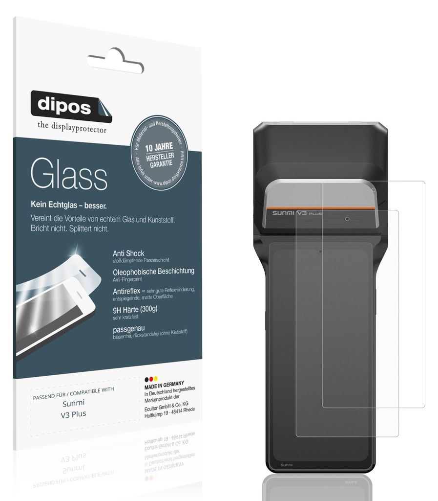 2x Schutzfolie für Sunmi V3 Plus matt - Anti-Shock 9H Folie dipos Glass Kunststoffglas