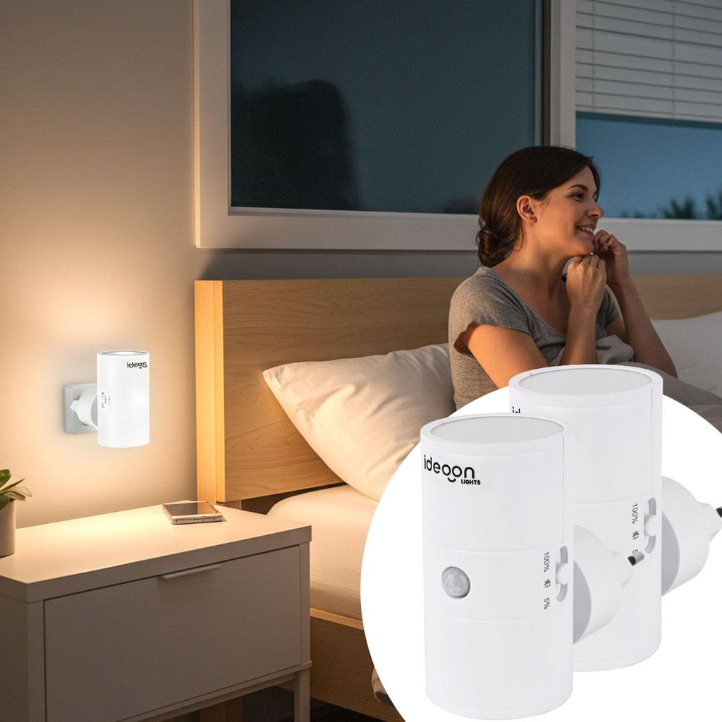 2er-Set Steckdosen-Nachtlicht dimmbar mit PIR- & Dämmerungssensor – Intelligente Steckdosenlampe mit Bewegungsmelder, 10 LEDs für Flur & Schlaf...