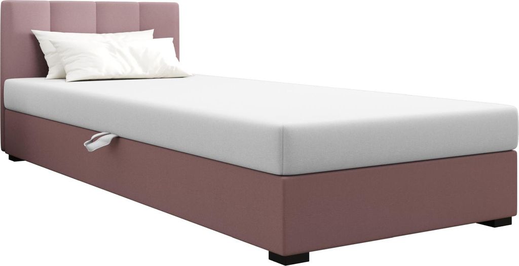 AURA SOFA Boxspringbett ZIKA 80x195 Komplett-Set mit Bonell Matratze, Polsterbett mit Bettkästen - Rosa/Weiß, SAWANA 61/WEIß