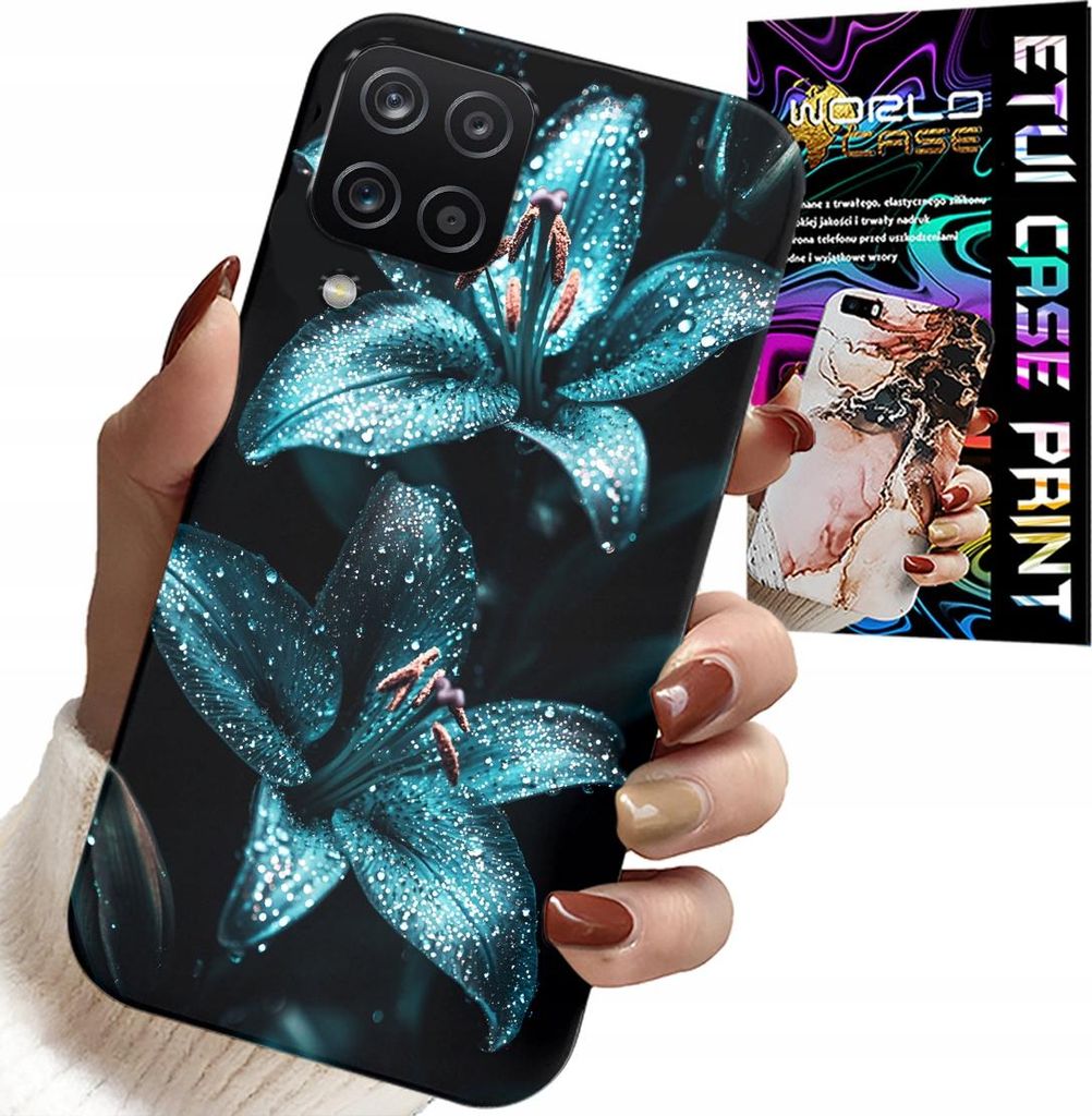 Etui Für Samsung A12 / M12 - Türkis Lily Flowers Etui + Glas
