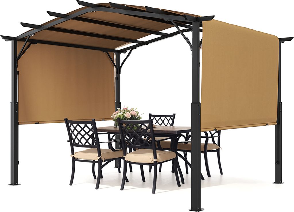 VEVOR Pavillon 3x3 m, Überdachung mit einziehbarem Dach, großer Terrassenpavillon, Partyzelt, stabiler Gartenpavillon für Terrasse, Hinterhof, V...