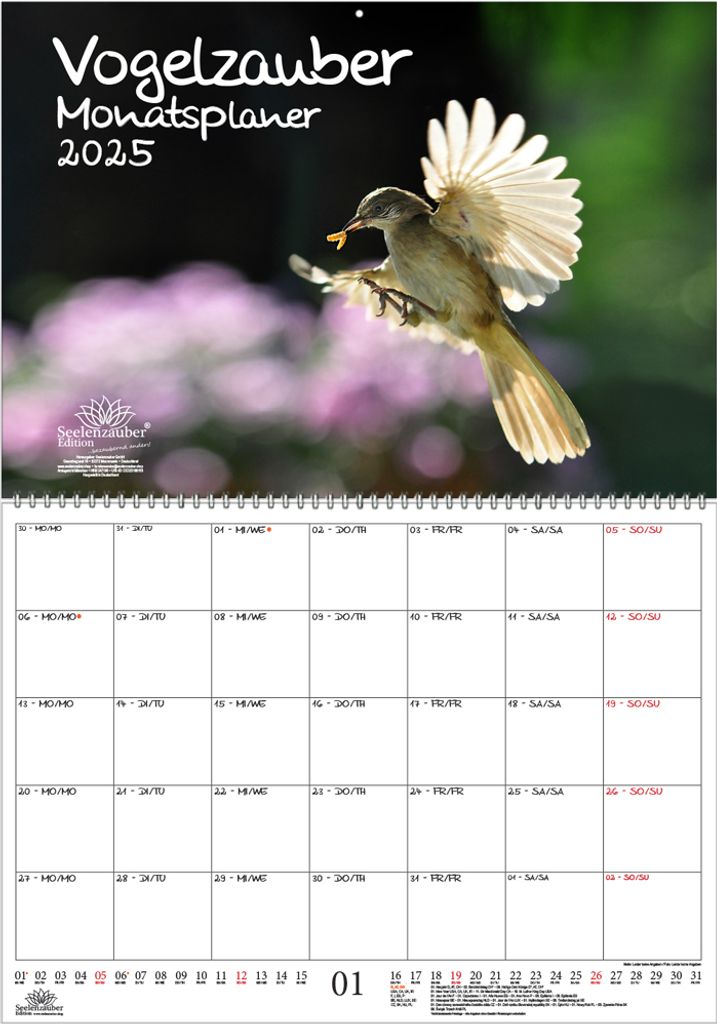 Vogelzauber Planer DIN A2 Kalender für 2025 Vogel - Seelenzauber