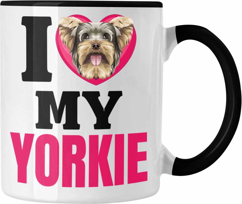 Trendation - Yorkie Besitzerin Tasse Geschenk Lustiger Spruch Geschenkidee I Love My Yorkie (Schwarz)