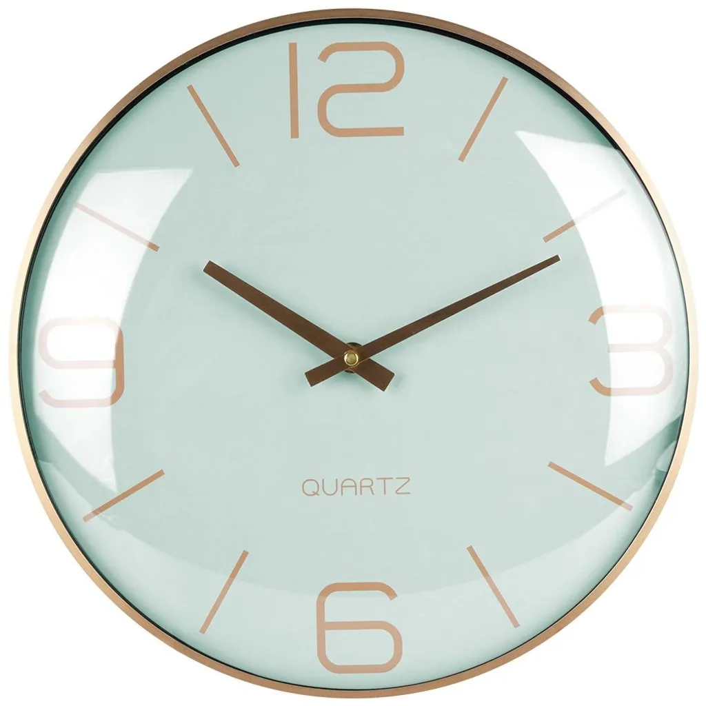 Horloge murale 30 cm silencieuse menthe et dorée - Lecture facile