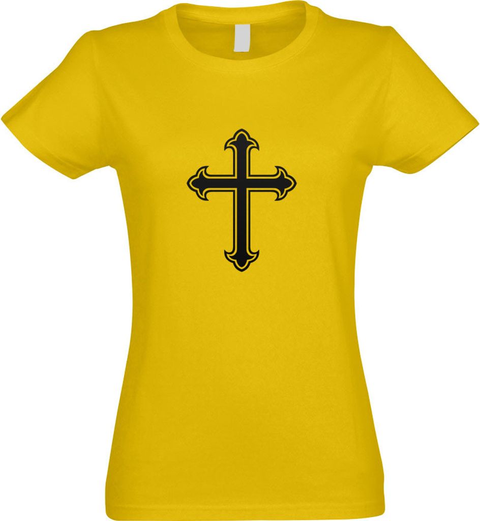 Kiwistar - T-Shirt tailliert - Damen - gelb - Lilienkreut - Ritterkreuz - mit Motiv Bedruckt - Funshirt Design - Sport - Freizeit - Damen - XL