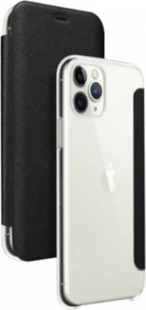 BigBen Connected, Custodia per iPhone 11 Pro funzione Folio Stand con porta carte integrato, Nero trasparente