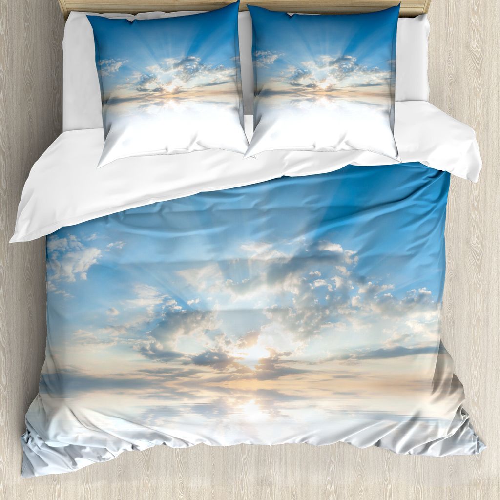 ABAKUHAUS Wolken Bettbezug, Blauer Himmel Freiheit Wolken, Milbensicher Allergiker geeignet mit Kissenbezügen, 200 cm x 200 cm - 80 x 80 cm, Blass...