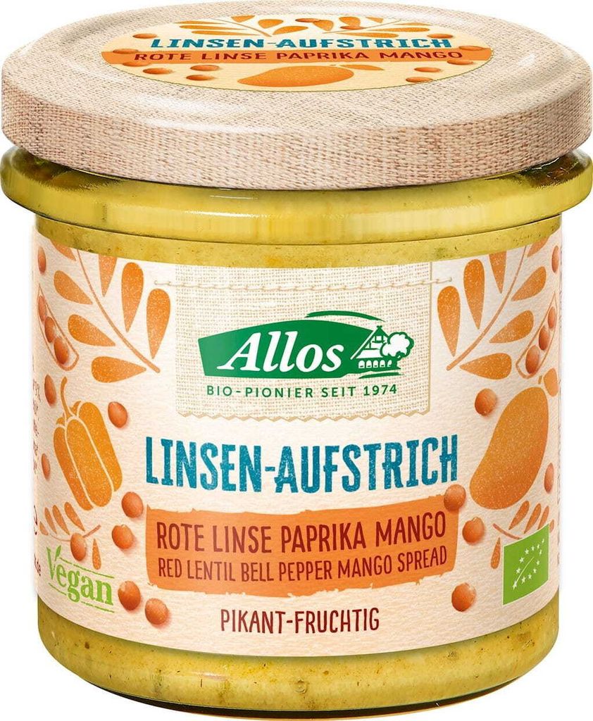 Crema di lenticchie rosse, paprika e mango, 140g | ALLOS Immagine del prodotto 