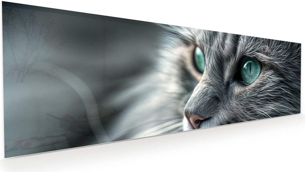 Glasbild 120x40cm in XXL für Wohnzimmer, Schlafzimmer Motiv Nahaufnahme Katze