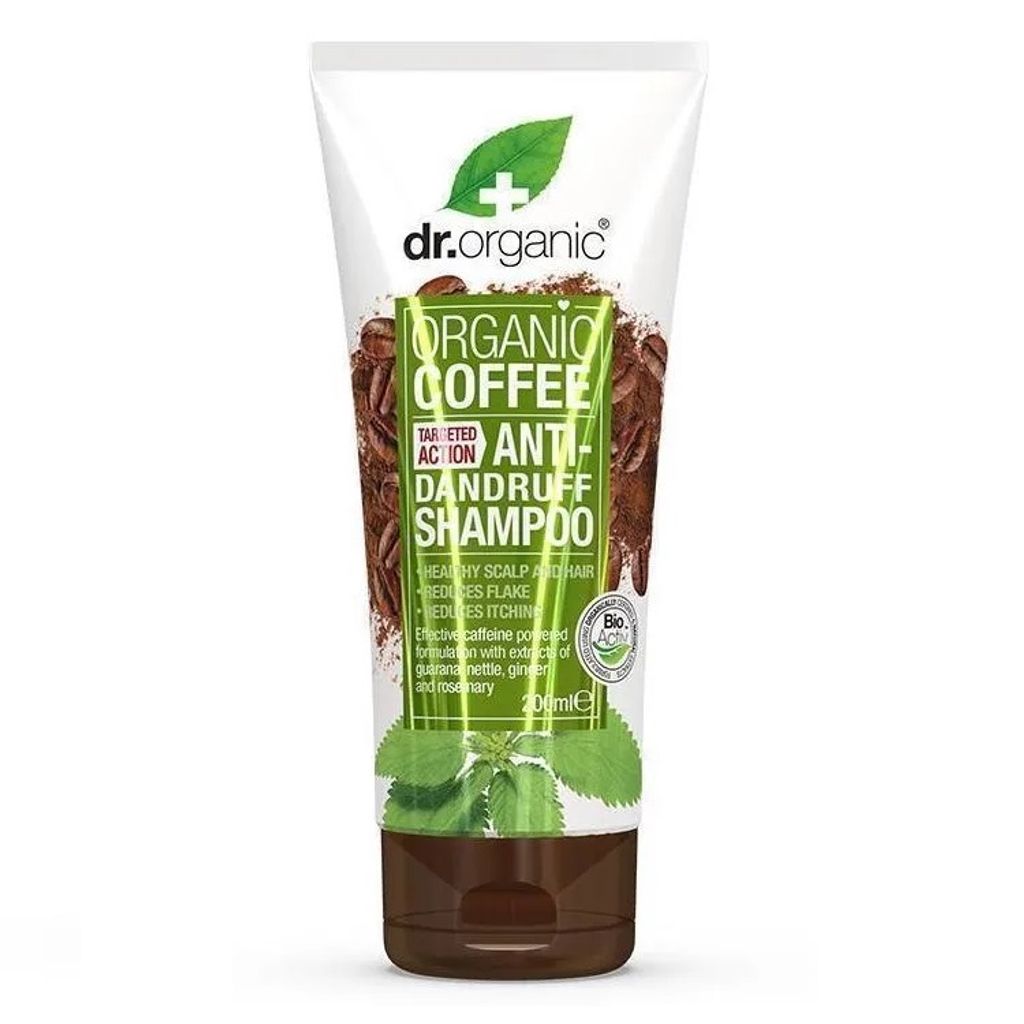 Dr Organic Coffee Anti Dandruff Shampoo Natural Vegan Cruelty Free Paraben & SLS Free Eco Friendly Recyclable Packaging 200ml