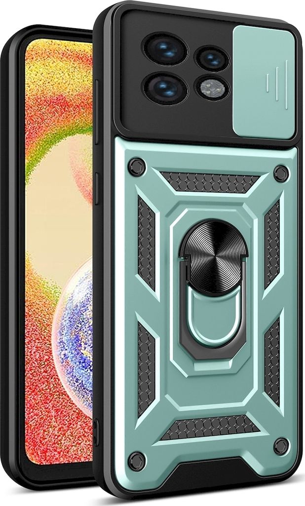Mobigear Armor Ring Cam Slide Motorola Edge 40 Pro Hülle Hardcase Backcover Stoßfest mit Ringhalter und Kamera Slider - Grün