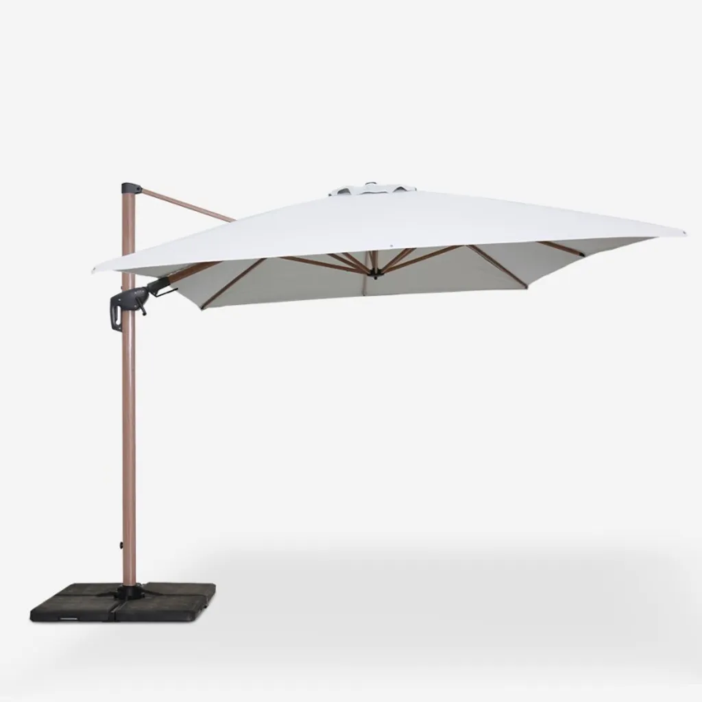 Parasol de jardin rectangulaire 3x4m décentré finition bois série Jungle