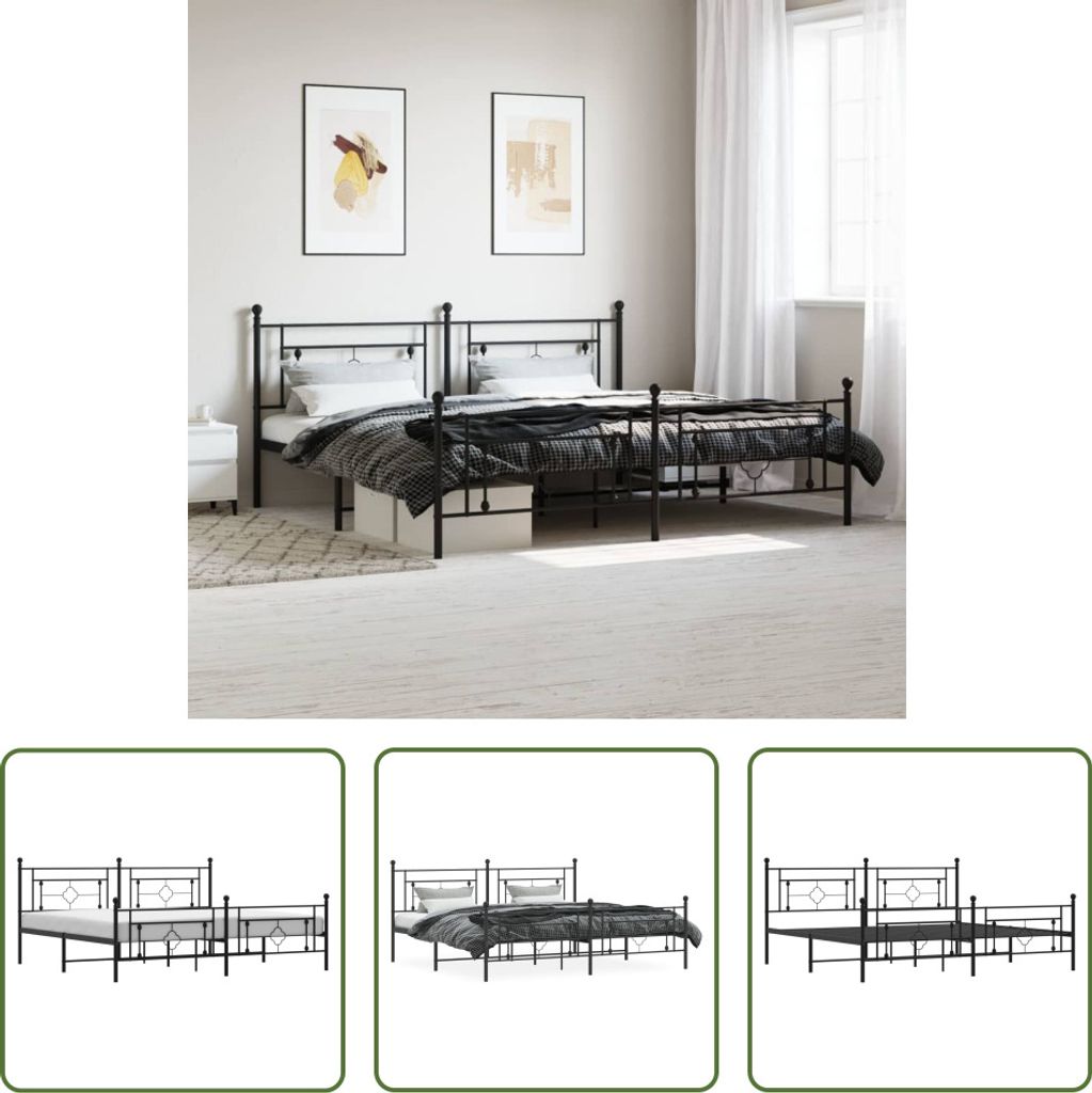 The Living Store Bettgestell mit Kopf- und Fußteil Metall Schwarz 193x203 cm