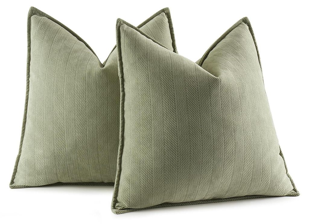 Set mit 2 Kissenbezügen 40x40 cm, bohnengrünes Chenille-Sofakissen. Dekorative Kissenbezüge.