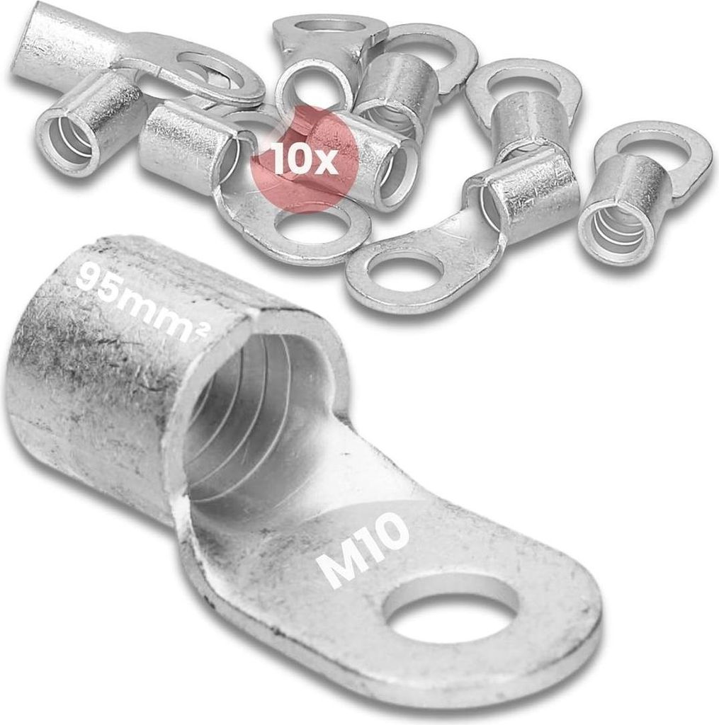 10 Stück Kalitec Q95-10 Quetschkabelschuh 95mm² M10 I Unisoliert I Dornpressung I Für mehr-, fein- und feinstdrähtige Leiter I Kabelschuh 95mm²