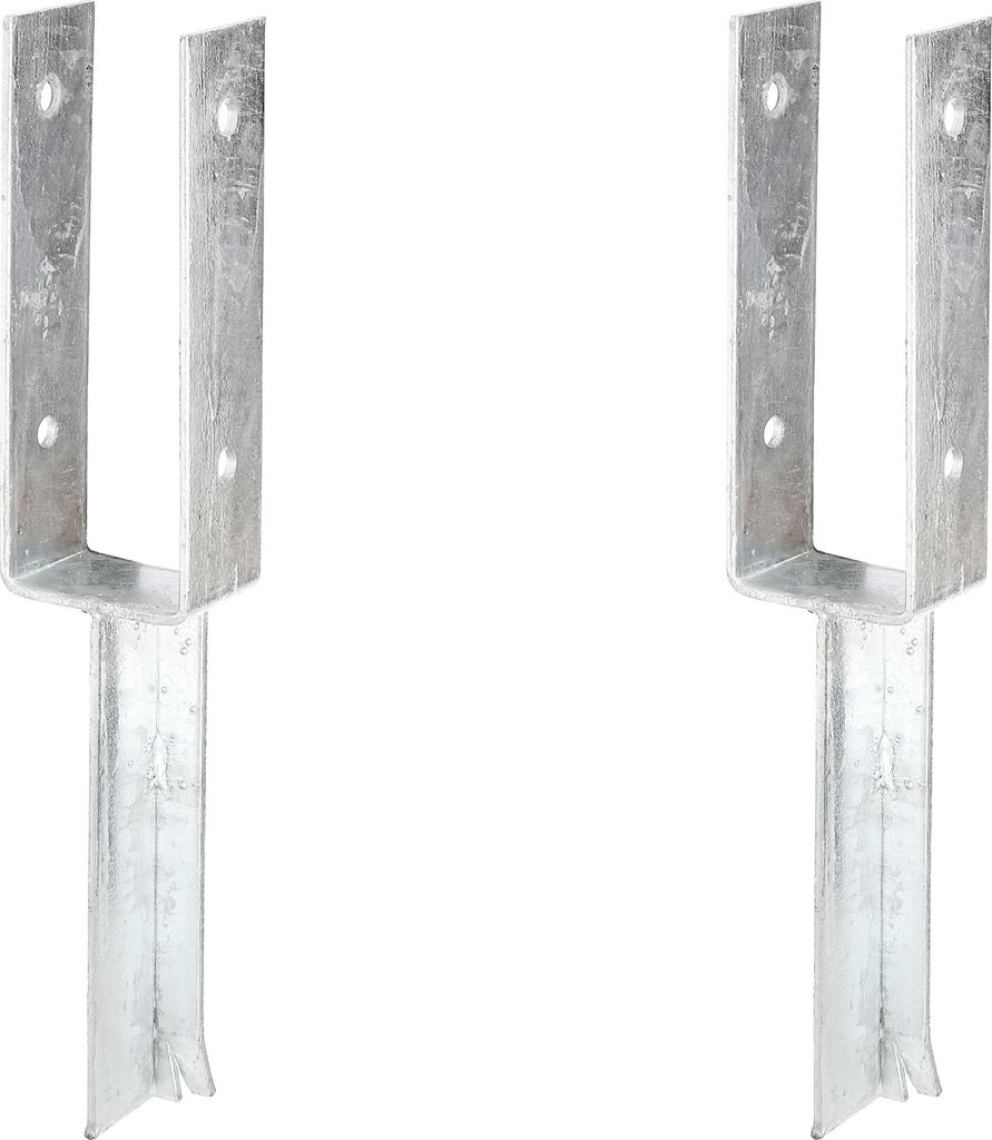 Alberts 2 x U-Pfostenträger mit Betonanker aus T-Eisen, 71x200 mm, feuerverzinkt, zum Einbetonieren, Betonanker 200 mm