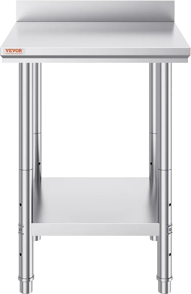 Piano di lavoro in acciaio inox 60 cm x 60 cm Tavolo per la preparazione dei cibi con alzatina per la preparazione dei pasti, il cucito, il lavaggio, l'artigianato, l'uso in garage, ecc. - 11