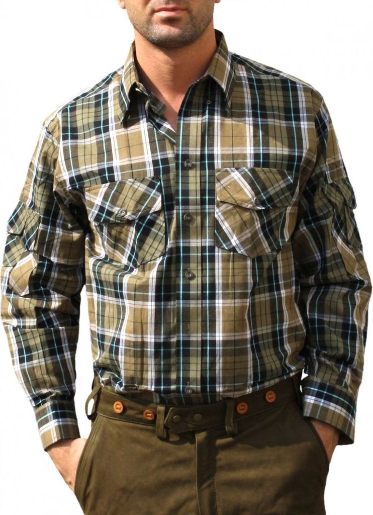 Jagdhemd hemd für jagd lederhosen GRÜN/karo, Größe:M