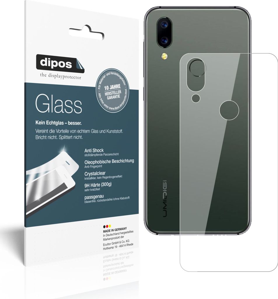 2x Schutzfolie für Umidigi A3S Rückseite - Anti-Shock 9H Folie dipos Glass Kunststoffglas