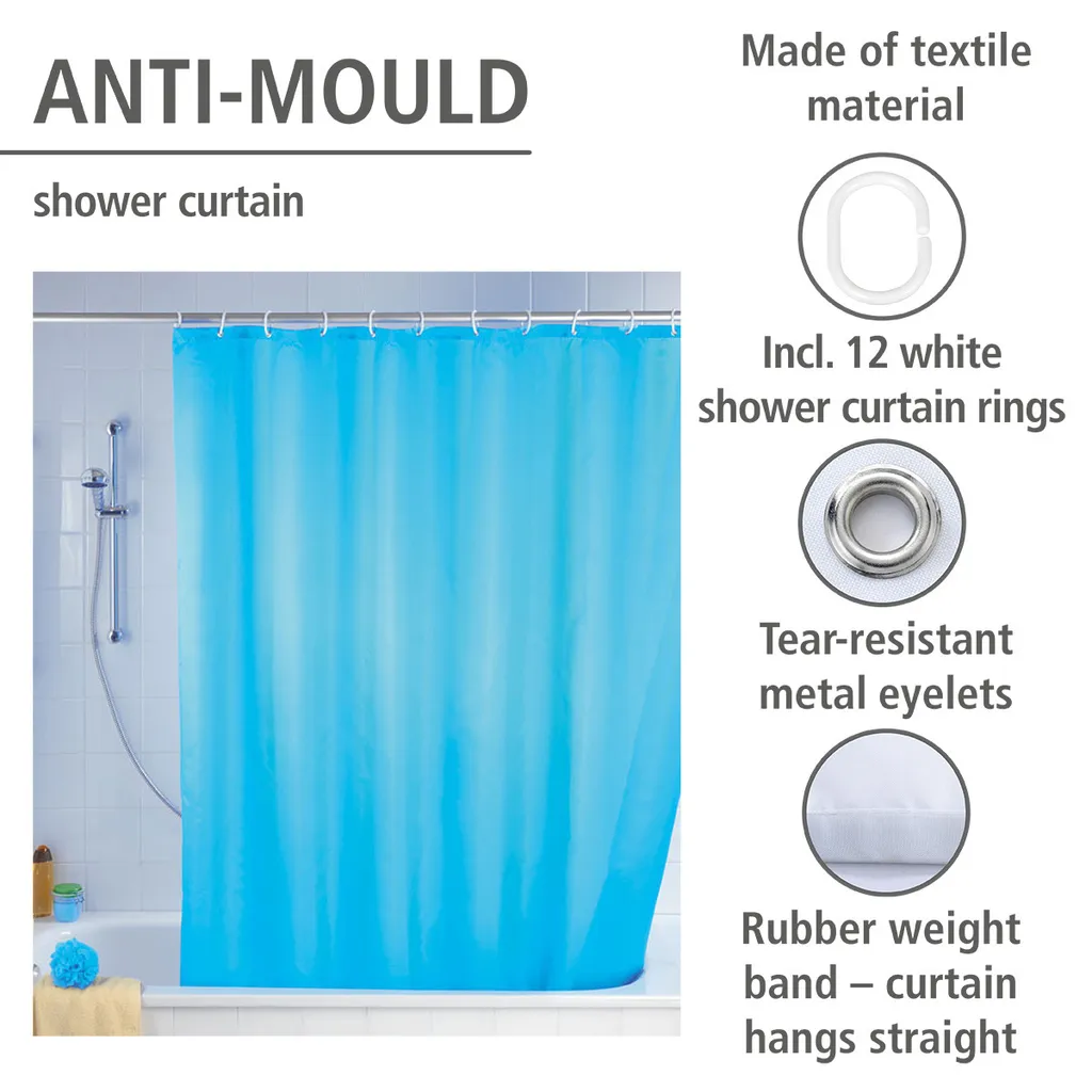 Rideau de douche textile anti-moisissure bleu ciel avec œillets acier