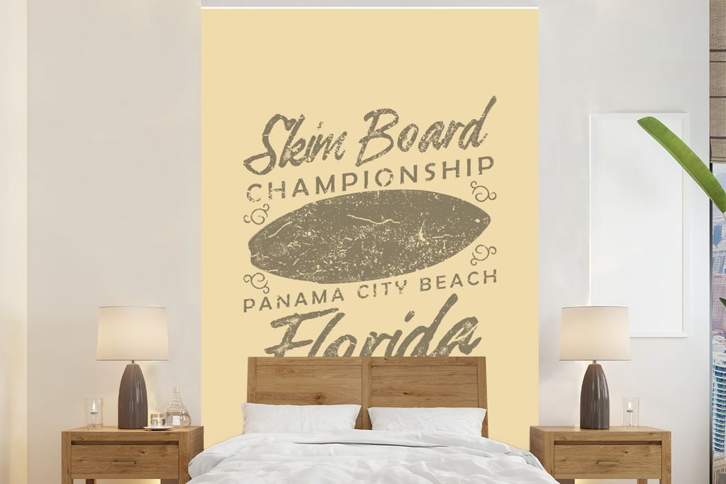 MuchoWow Fototapete für Wohnzimmer oder Schlafzimmer Wandtapete Vinyl Motivtapete Surfbrett - Briefe - Retro - 200x300 cm - Wanddekorationen