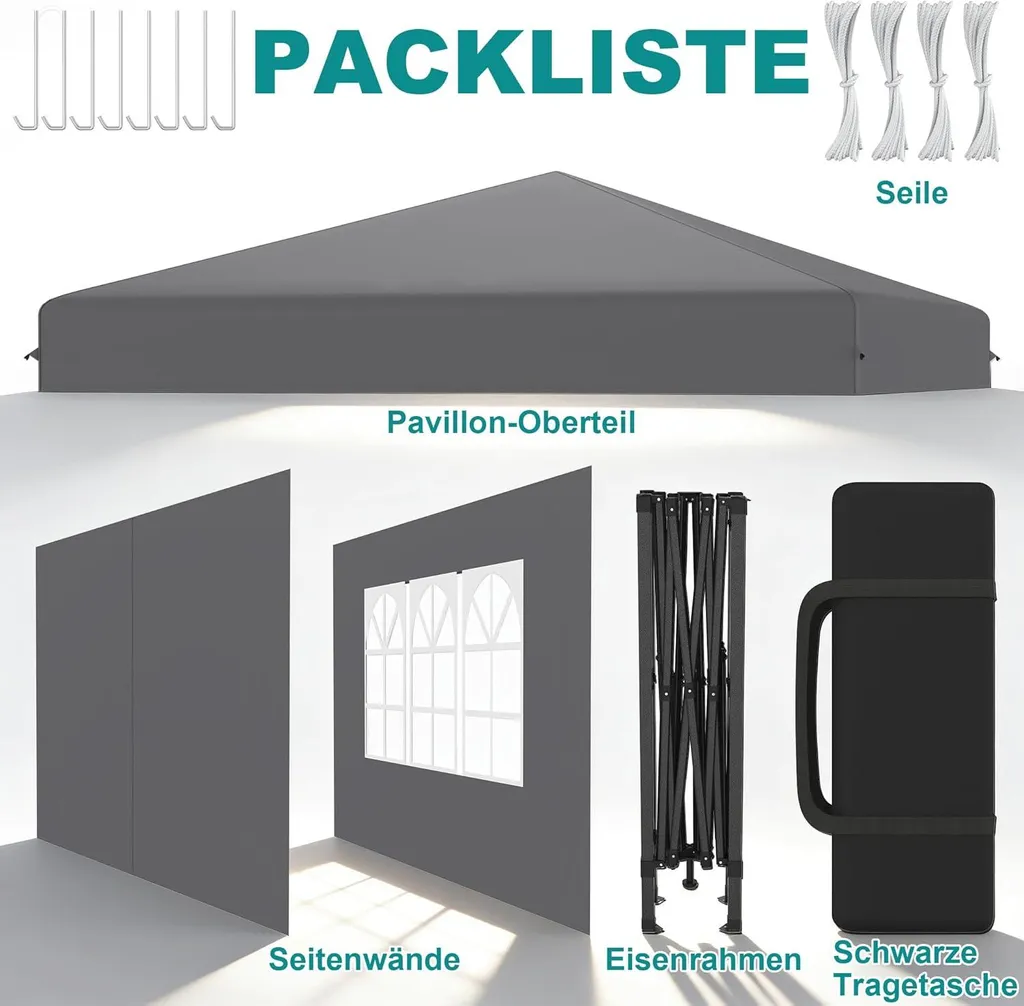 Gazebo Pieghevole 2,5x2,5 m Sessamen-LP Impermeabile Grigio per Giardino - 7