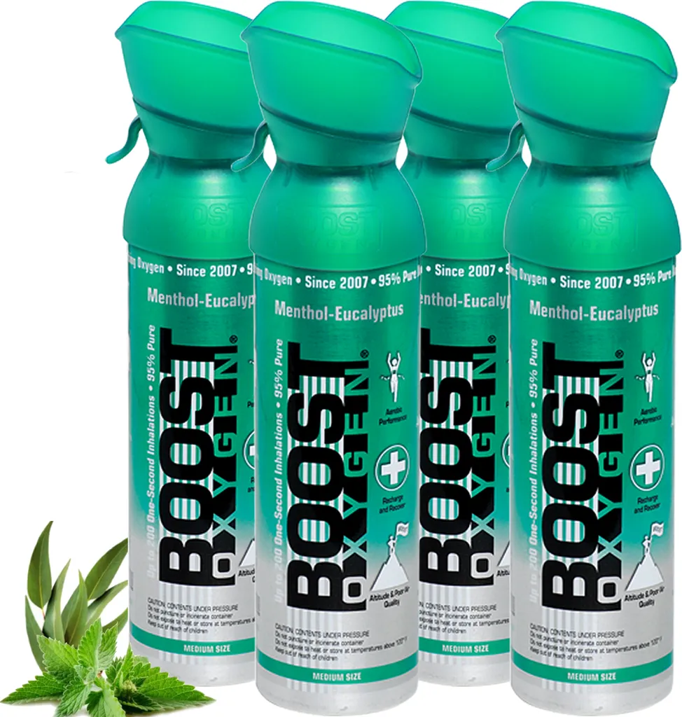 Inhalateur oxygène pur eucalyptus Boost Oxygen lot de 4 flacons