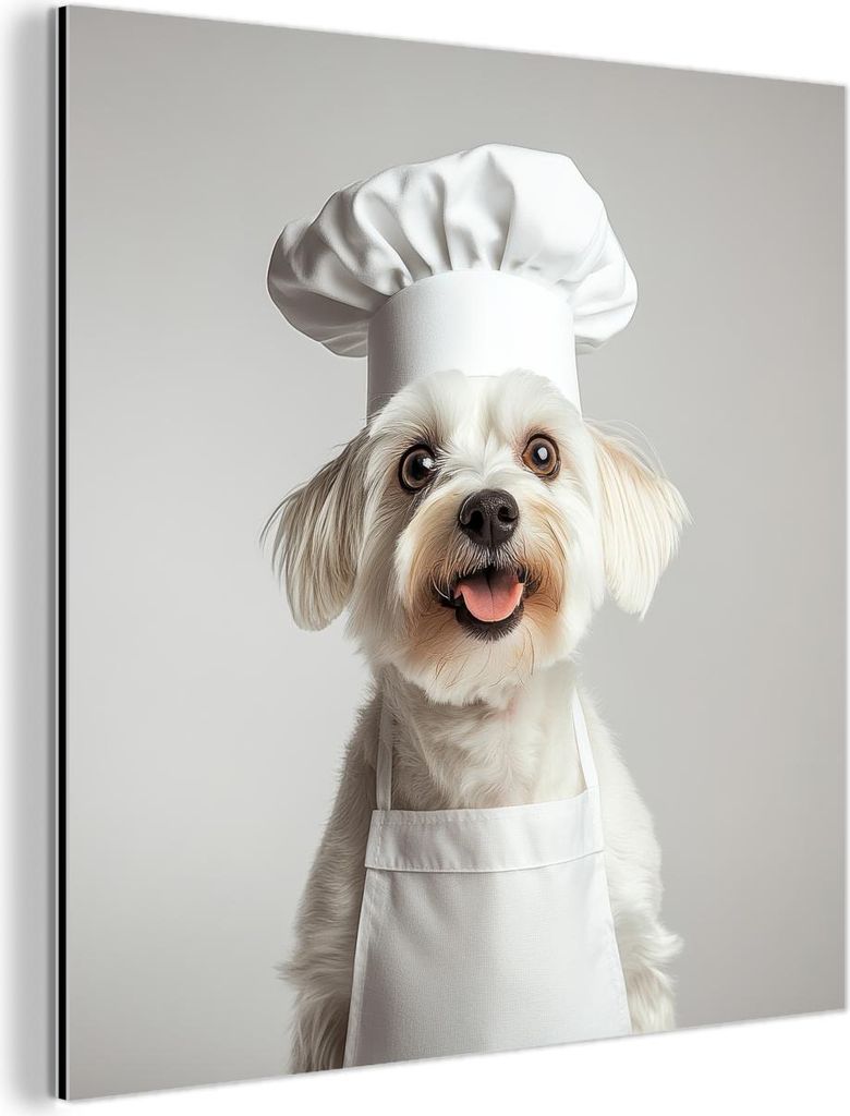 MuchoWow Wanddekoration Metall Metallbild Wandkunst 20x20 cm Hund - Weiß - Koch MuchoWow Aluminium Gemälde - Alu Dibond Bilder