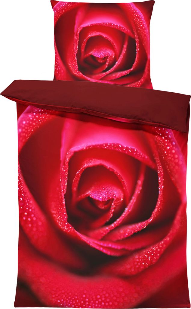 Rosen Bettwäsche 135x200 cm Rose amour rot bordeaux Wende Produktbild 1