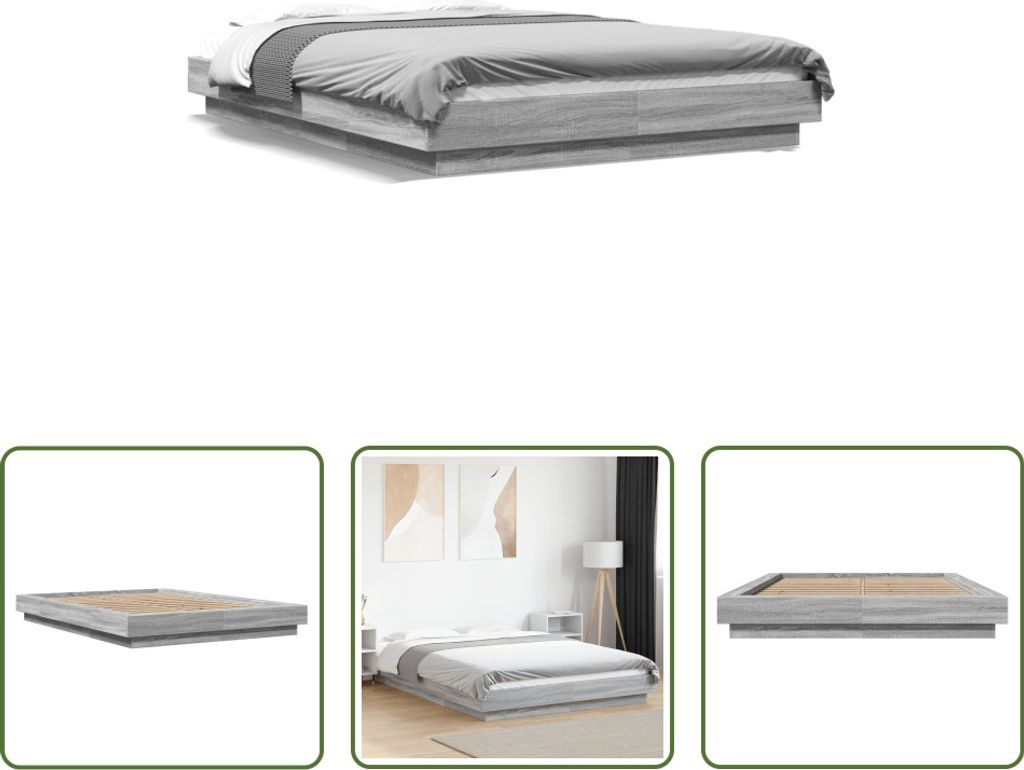 The Living Store Bettgestell Grau Sonoma 140x190 cm Holzwerkstoff