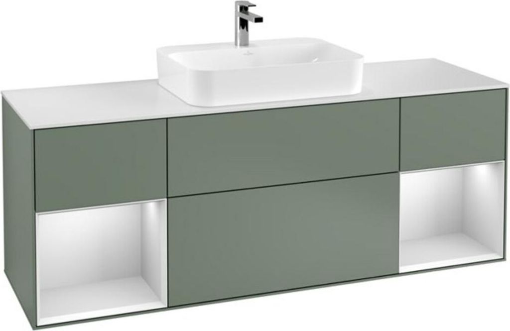 V&B Waschtischunterschrank Wandbeleuchtung Finion 160cm, Pl w m, Reg wh. m Lac, Oli. m Lac