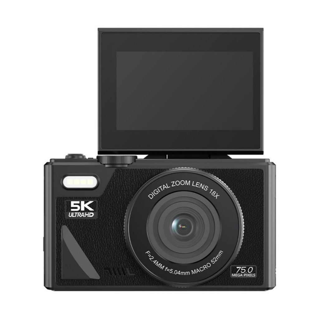 AIORBER Taschen-Digitalkamera 64MP, UHD 5K, 3" Klappdisplay, 18x Zoom, Autofokus, Vlogging Kamera, Webcam, Schwarz