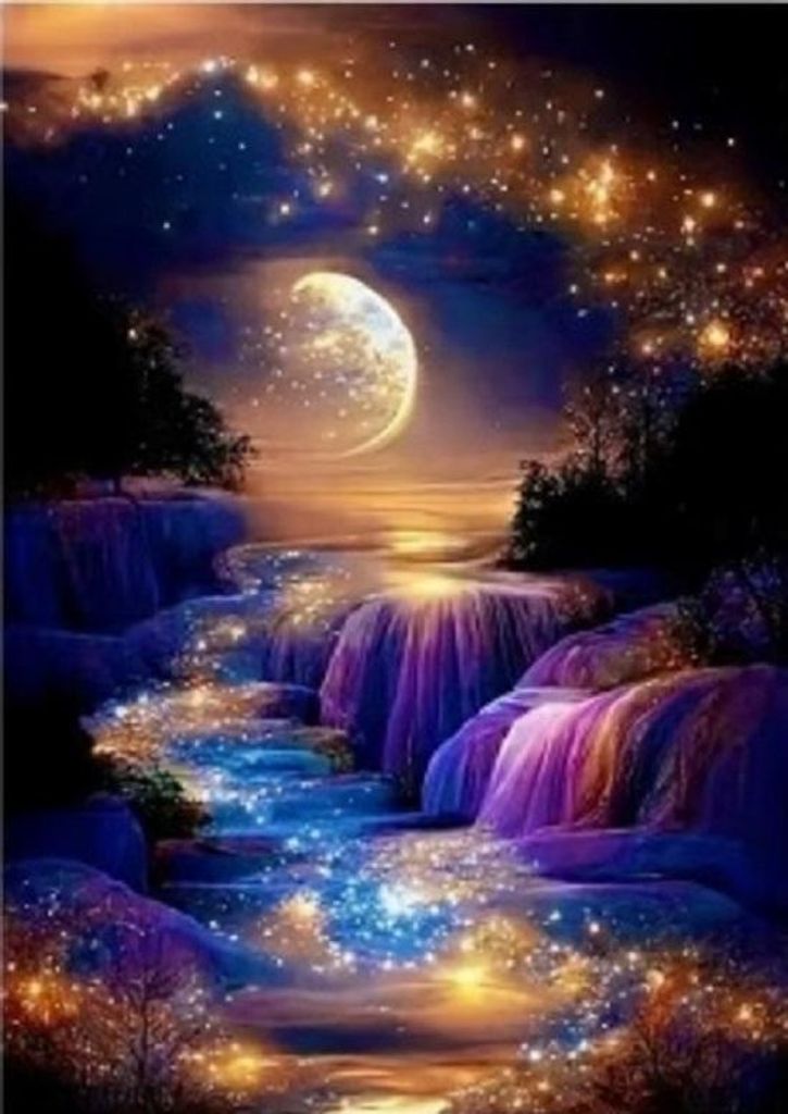 Diamantmosaik, Mond, goldene Landschaft, 30x40 cm, kreative Produktbild 