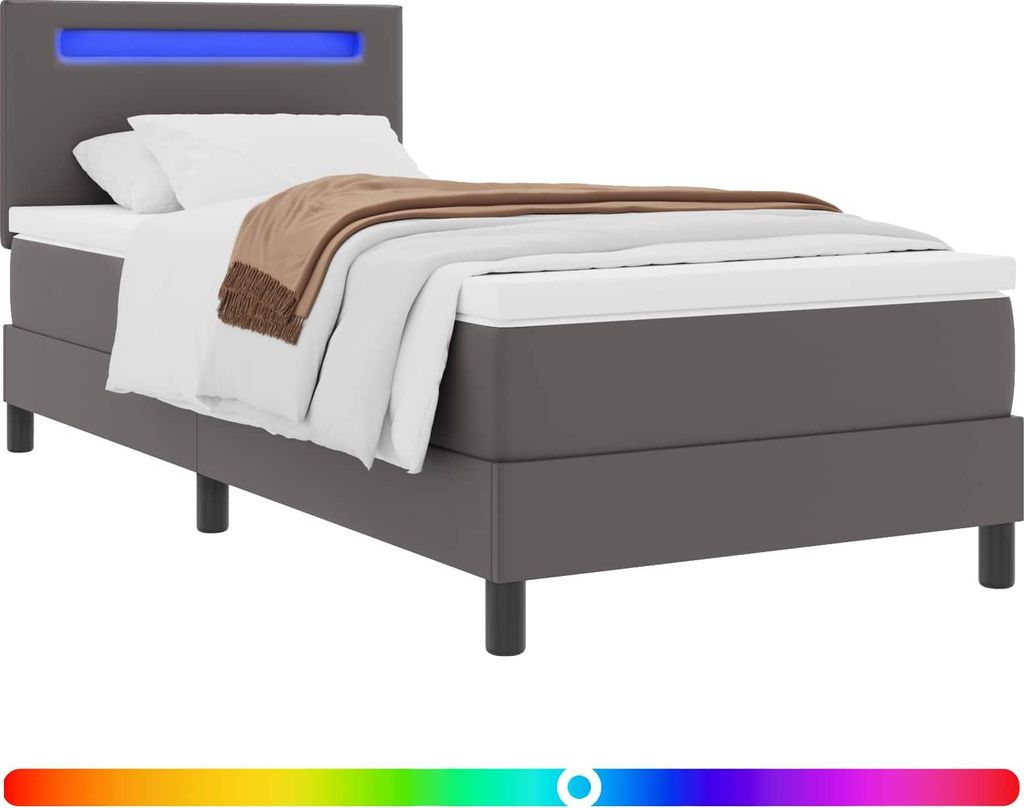 vidaXL Boxspringbett mit Matratze Grau 90 x 200 cm Kunstleder