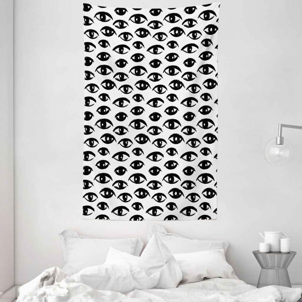 ABAKUHAUS Augapfel Wandteppich und Tagesdecke, Sketch Stil Augen aus Weiches Mikrofaser Stoff Waschbar ohne Verblassen Digitaldruck, 140 x 230 cm, ...