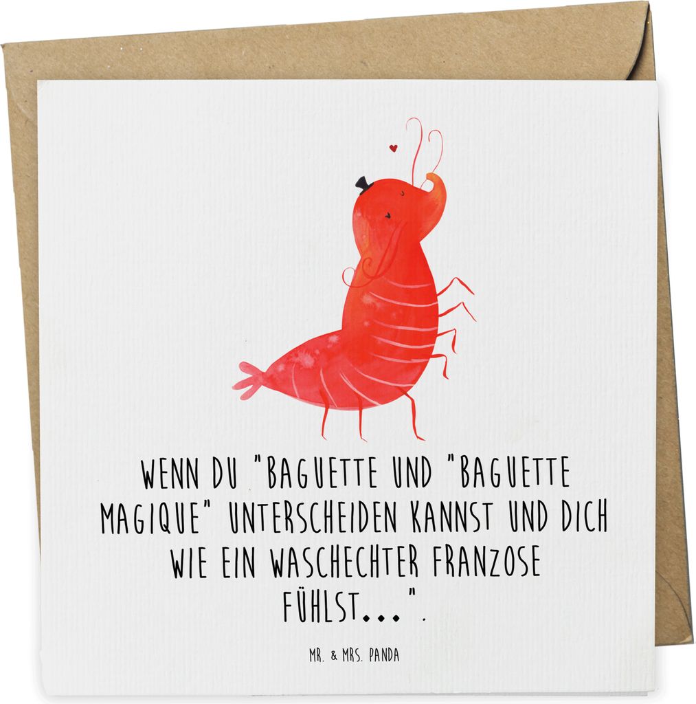 Mr. & Mrs. Panda Klappkarte Garnele Franzose - Weiß - Geschenk, Grußkarte, faltkarte, Meer, anlasskarte, Krabbe, Französisch, Glückwunschkarte,...