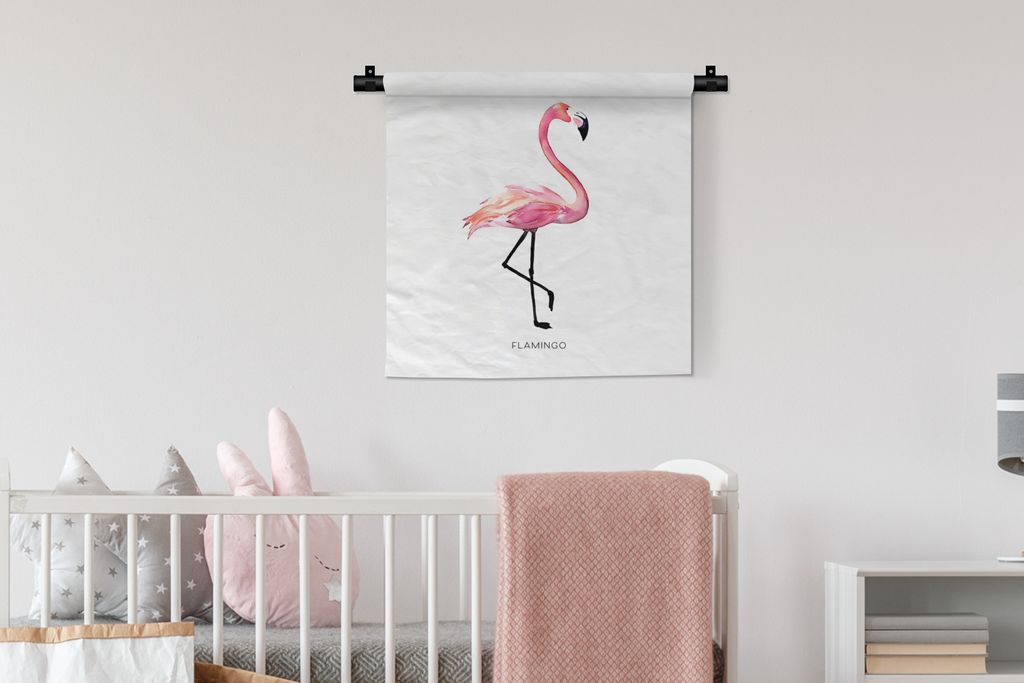MuchoWow Wandteppich Wandbehang Flamingo - Aquarell - Rosa 60x60 cm Tapisserie Dekoration Wandtuch - Dekorationen - Wand Decke