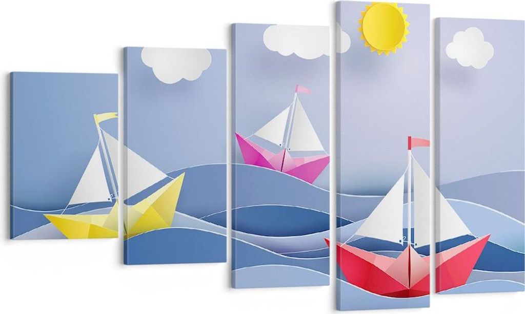 Bild auf Leinwand - Leinwandbild - Origami boot meer himmel Produktbild 