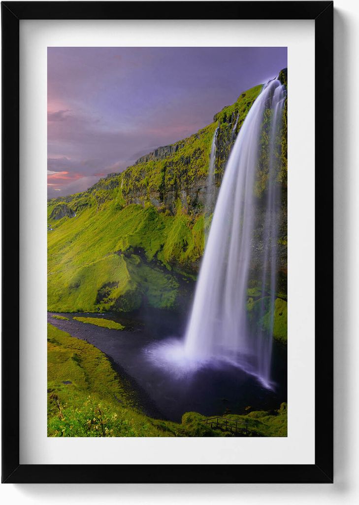Halb- und Wasserfalllandschaft– Wandbild mit Rahmen – Gerahmtes Bild – Wanddekoration – 40x60 cm – Schwarz
