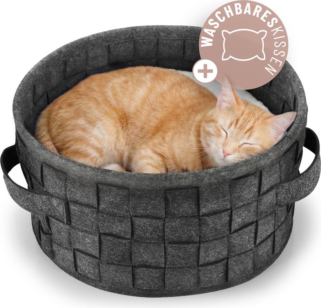 REAVET Samtpfoten-Nest Katzenbett - Kuscheliges Katzenkörbchen mit Komfortkissen I Katzenschlafplatz mit Katzenkissen I Extra Weich & Flauschig I ...