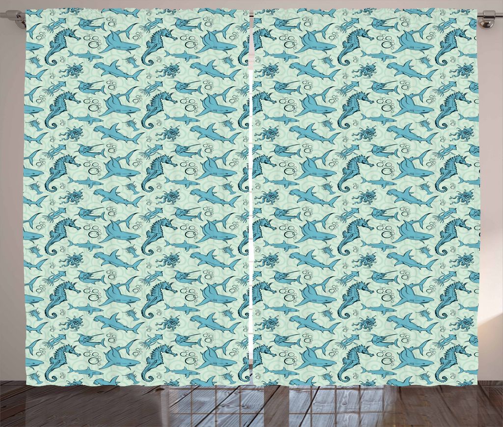 ABAKUHAUS Unterwasser- Rustikaler Vorhang, Cartoon Octopus, Wohnzimmer Universalband Gardinen mit Schlaufen und Haken, 280 x 175 cm, Mehrfarbig Blau