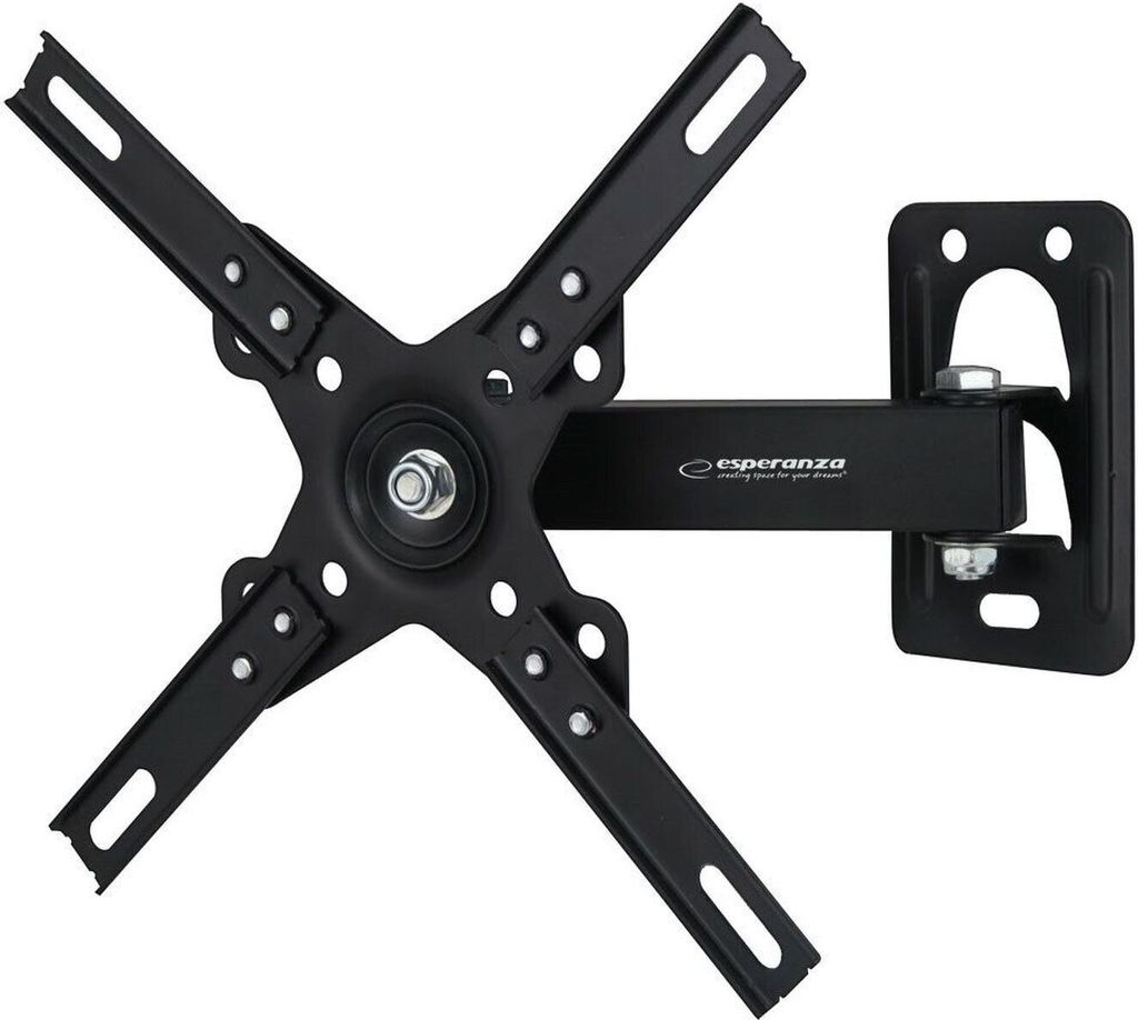 A black metal TV wall mount is shown against a white background.