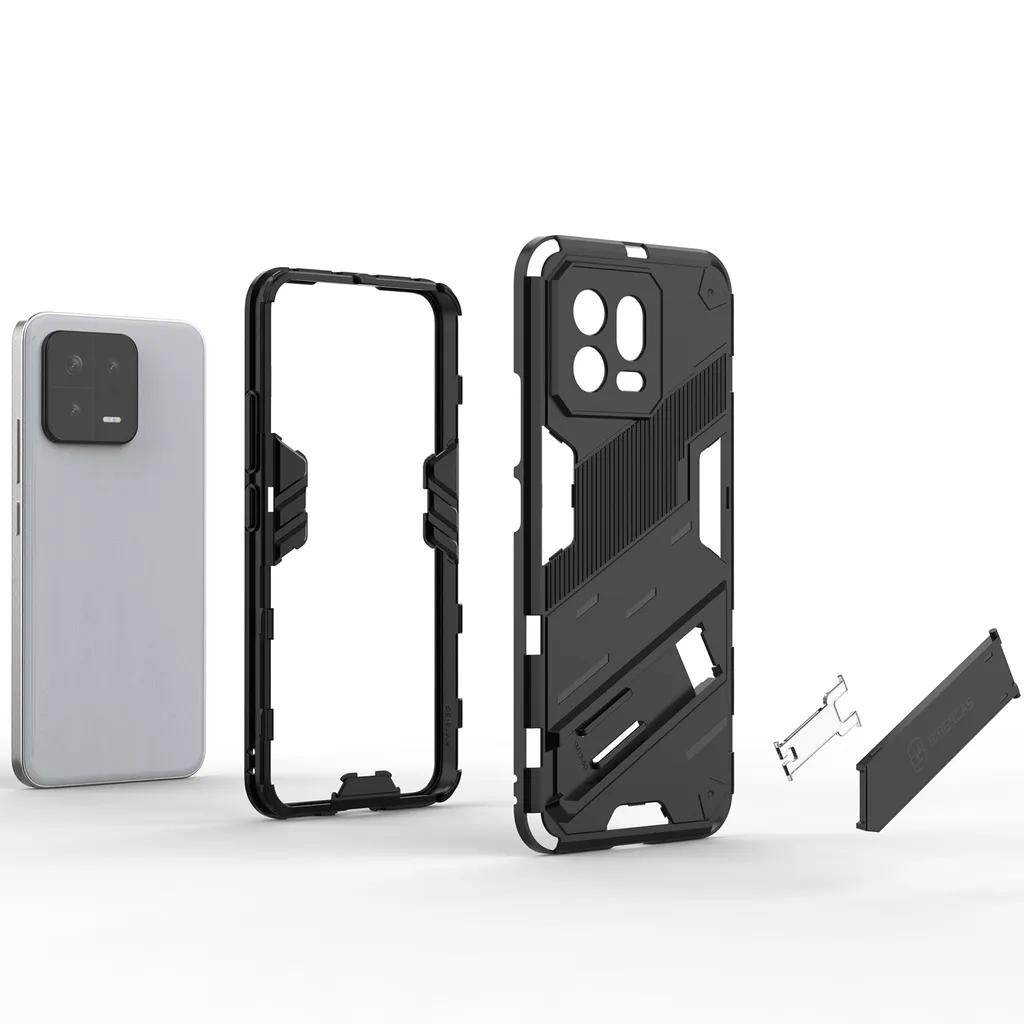Custodia Protettiva Xiaomi 13 Ibrida - Nera con Supporto Stand - 7