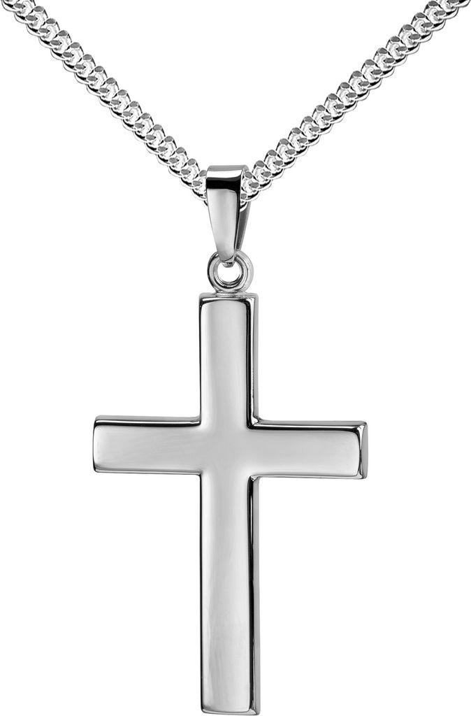 JEVELION Kreuz-Anhänger mit Panzer-Kette großes Kreuz für Damen, Herren und Kinder in Hochglanz poliert als Kettenanhänger 925 Sterling-Silber ...